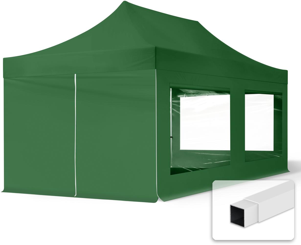 3x6 m Faltpavillon, ECONOMY Stahl 30mm, Seitenteil mit Panoramafenster, dunkelgrün Bild 1