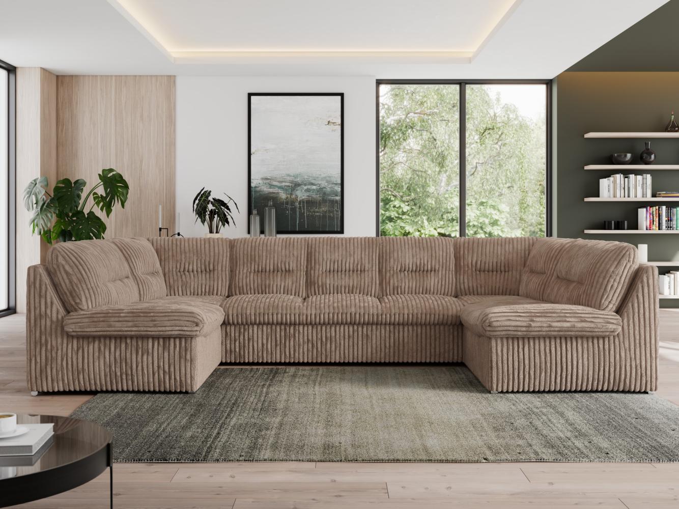 U-förmige Ecksofa, Bigsofa mit schlaffunktion, Wohnlandschaft XXL - MORBIDO U - Braun Cord - Topper T25 Bild 1