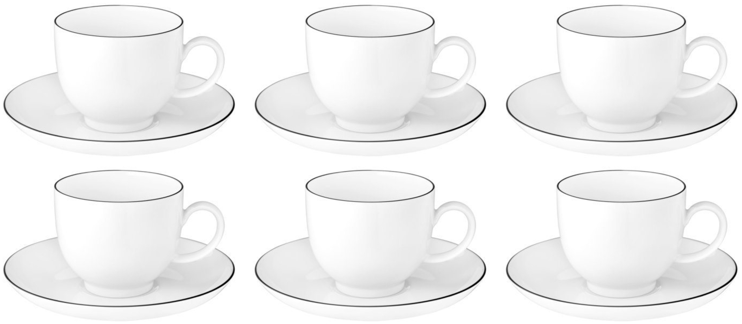 Seltmann Weiden Lido Black Line Kaffeetasse mit Untertasse 220 ml 6er Set Bild 1