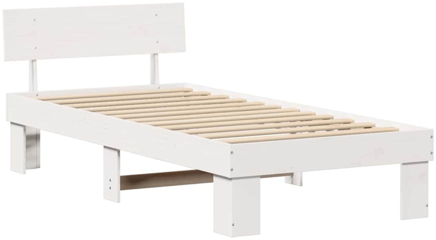 vidaXL Bettrahmen mit Kopfteil Weiß 90 x 200 cm Massives Kiefernholz 872585 Bild 1