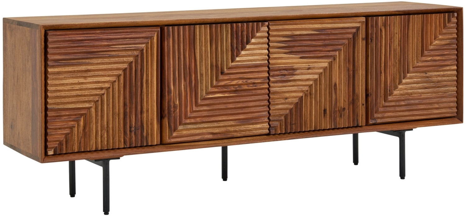 Lowboard Sheesham Massivholz 140x54x33 cm TV-Kommode mit vier Türen, Design TV-Schrank Hoch, Fernsehtisch Fernsehschrank Modern, Fernsehkommode Wohnzimmer Bild 1