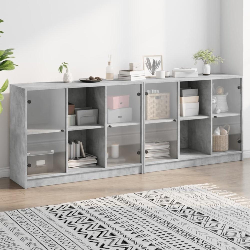 vidaXL Bücherschrank mit Türen Betongrau 204x37x75 cm Holzwerkstoff 3206534 Bild 1