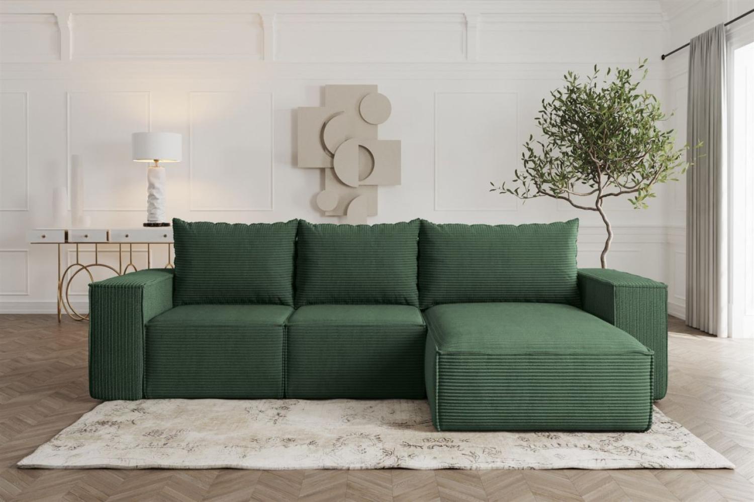 Ecksofa Sofa mit Schlaffunktion ESTELLE in Stoff Poso Grün Ottomane Rechts Bild 1