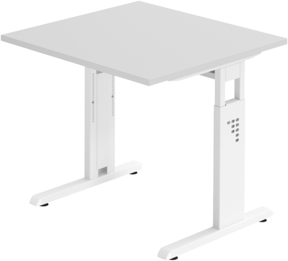 bümö höhenverstellbarer Schreibtisch O-Serie 80x80 cm in grau, Gestell in weiß - PC Tisch klein für's Büro manuell höhenverstellbar, Computertisch verstellbar, OS-08-5-W Bild 1
