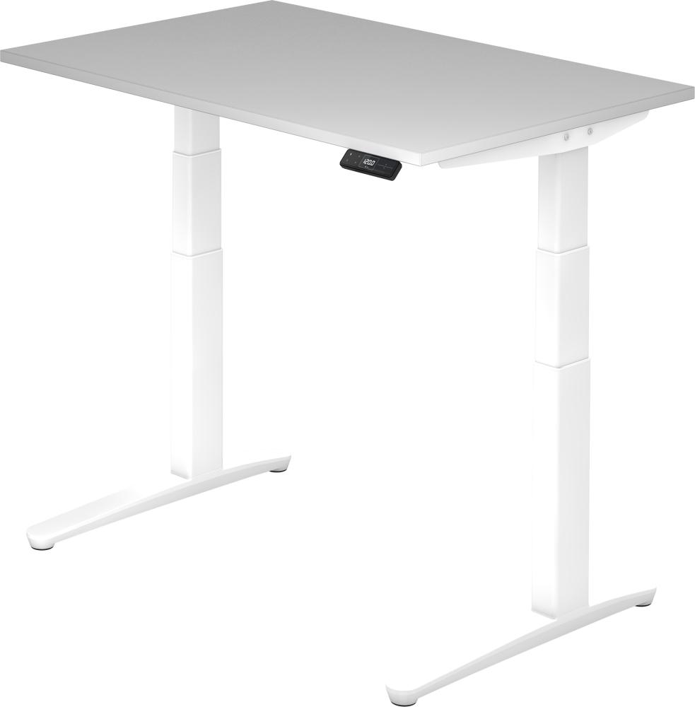 bümö elektrisch höhenverstellbarer Schreibtisch 120x80 cm mit Memory-Steuerung - Design Schreibtisch höhenverstellbar elektrisch, elektrischer Schreibtisch grau, Gestell weiß, XBHM12-5-WW Bild 1