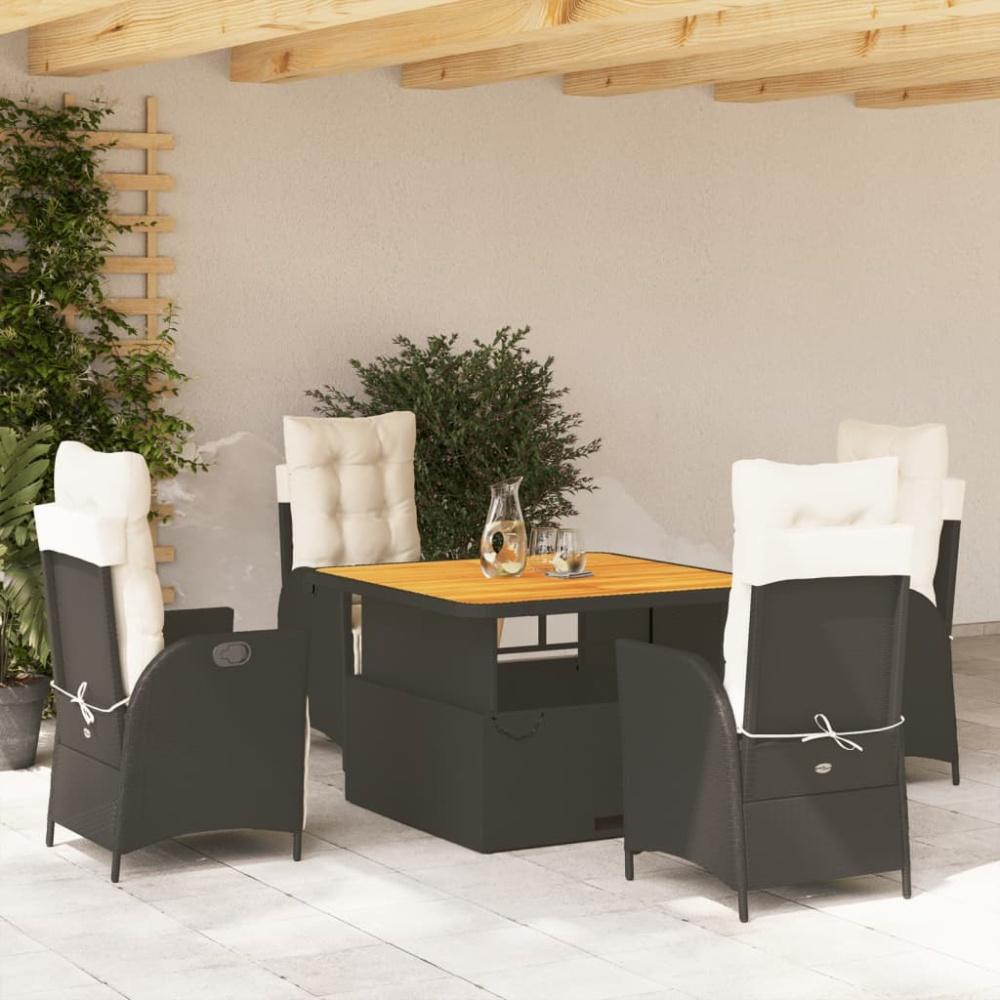 vidaXL 5-tlg. Garten-Essgruppe mit Kissen Schwarz Poly Rattan Bild 1