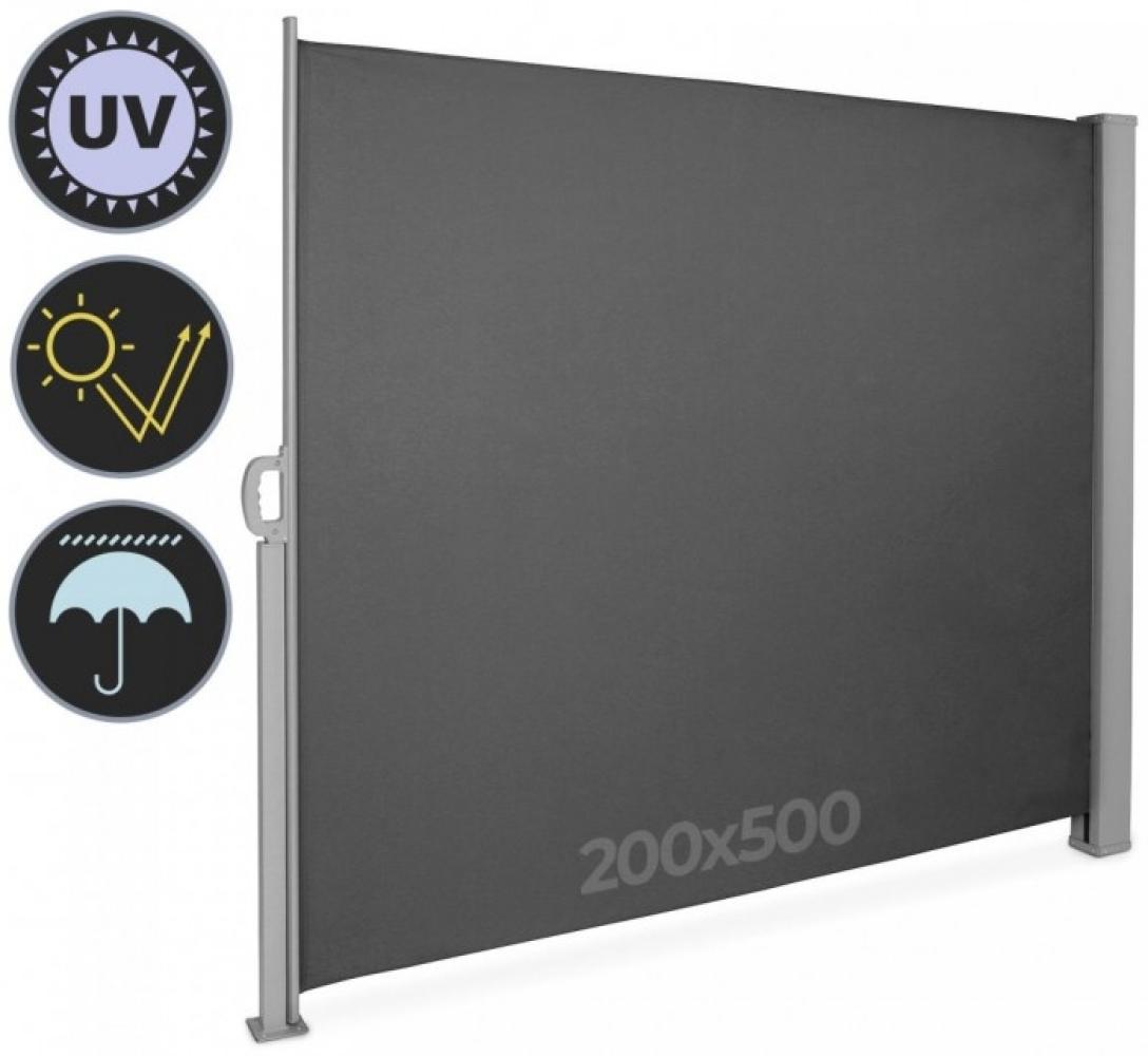 Jago® Seitenmarkise - Ausziehbar, 200x500cm, Balkon, Terasse, Garten, Wasserdicht, Blickdicht, Anthrazit - Seitenrollo, Seitenwandmarkise, Terassenwindschutz, Sichtschutz, Windschutz, Sonnenschutz Bild 1