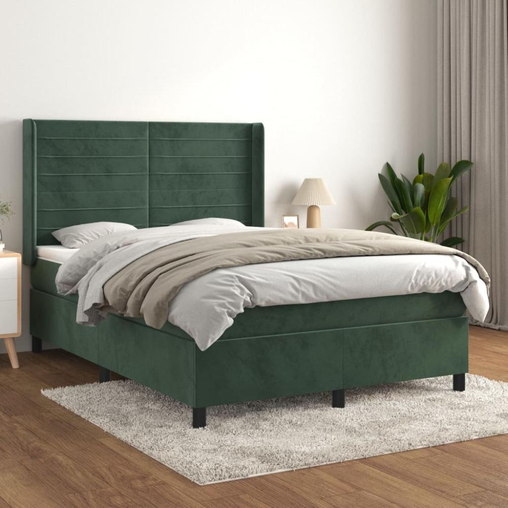 vidaXL Boxspringbett mit Matratze Dunkelgrün 140x190 cm Samt 3132738 Bild 1