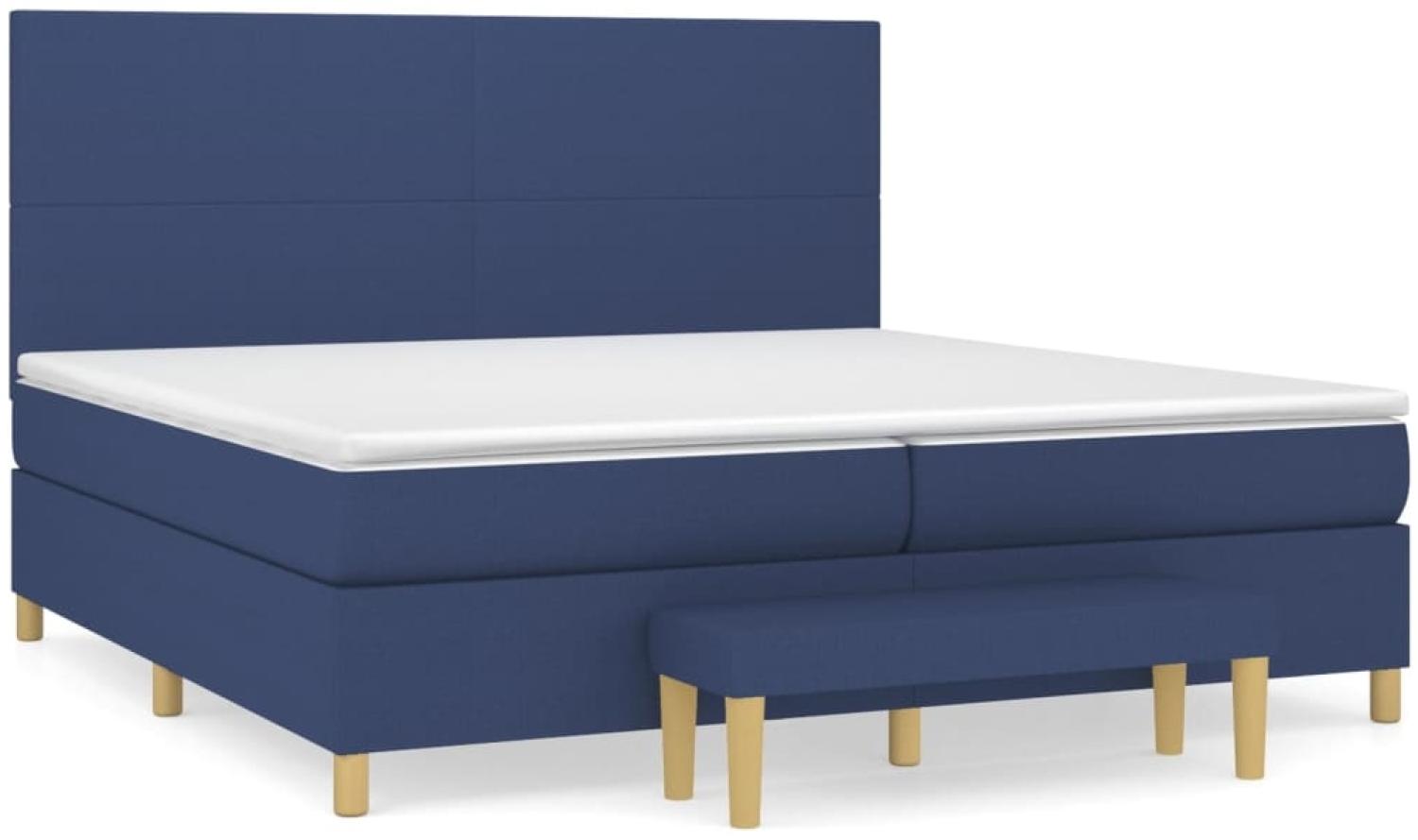 vidaXL Boxspringbett mit Matratze Stoff Blau 200x200 cm, Härtegrad: H2 [3137027] Bild 1