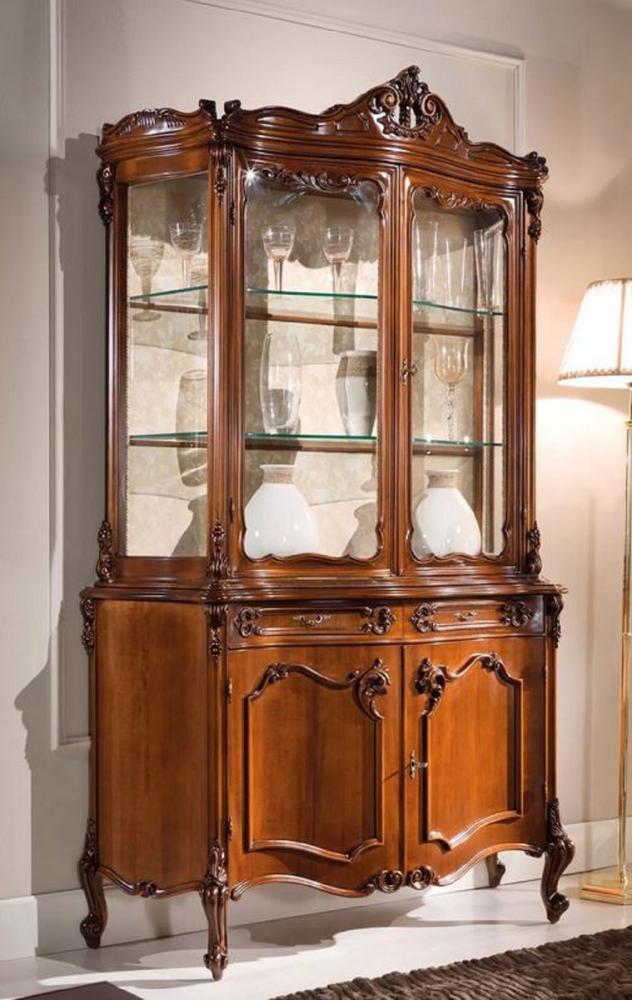 Casa Padrino Luxus Barock Vitrine Braun - Handgefertigter Vitrinenschrank mit 4 Türen und 2 Schubladen - Prunkvolle Barock Möbel - Luxus Qualität - Made in Italy Bild 1