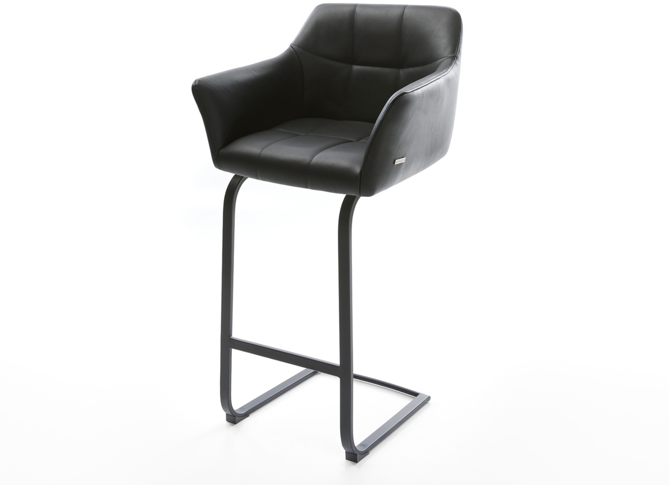 Barstuhl Yulo-Flex Echt-Leder Schwarz Freischwinger flach Metall Bild 1