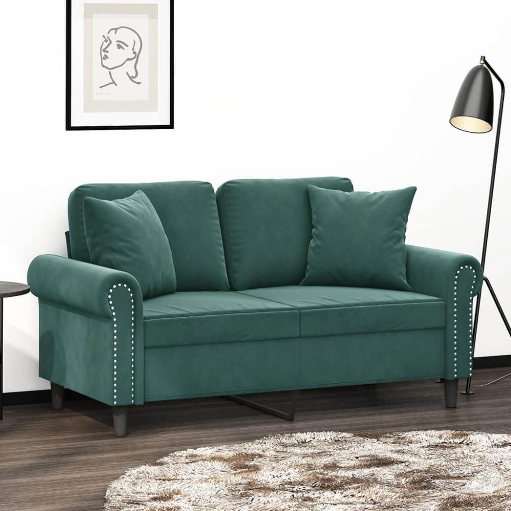 vidaXL 2-Sitzer-Sofa mit Zierkissen Dunkelgrün 120 cm Samt 3200937 Bild 1