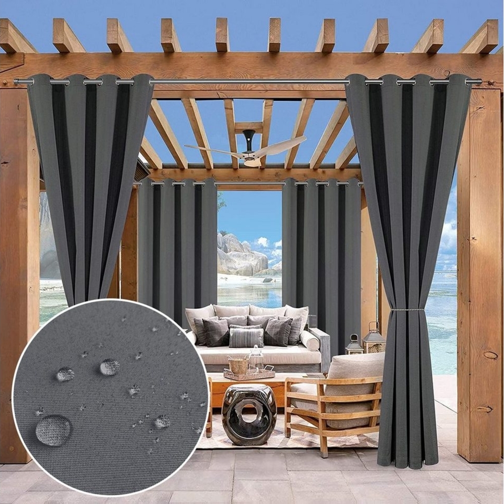 Jibenhome Outdoorvorhang Outdoor Vorhang Wetterfest mit Ösen, Sonnenschutz & Sichtschutz, (2 St), Outdoor Gardinen Wasserdicht für Terrasse, Balkon, Pavillon Bild 1