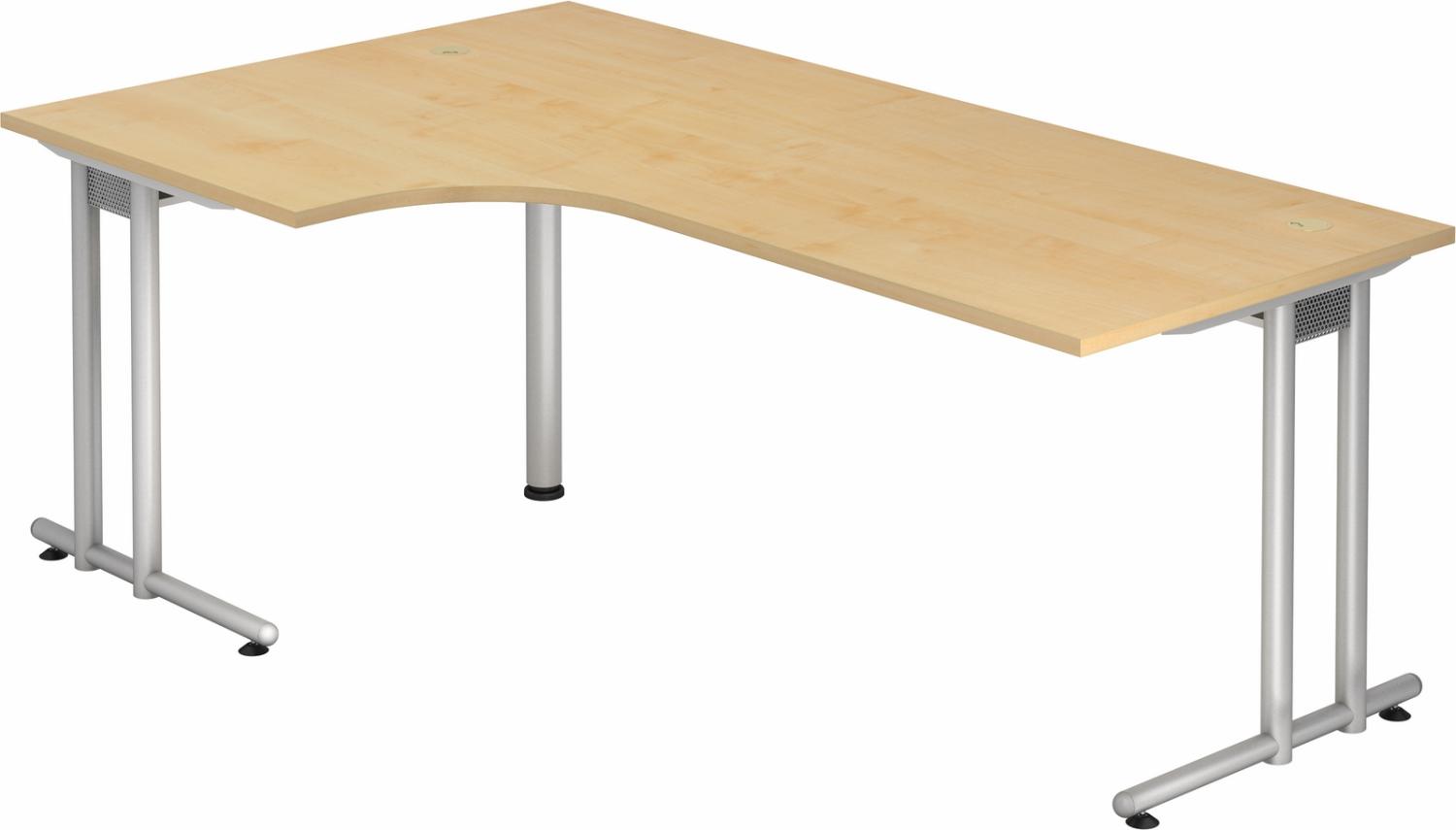 bümö® Eckschreibtisch N-Serie, Tischplatte 200 x 120 cm in Ahorn, Gestell in silber Bild 1