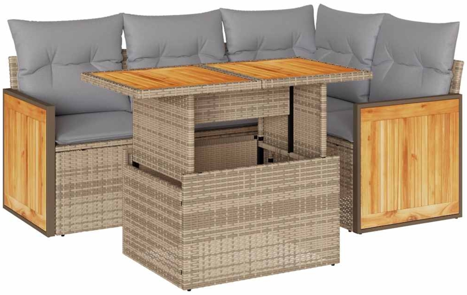 vidaXL 5-tlg. Garten-Sofagarnitur mit Kissen Beige Poly Rattan Akazie 3327706 Bild 1