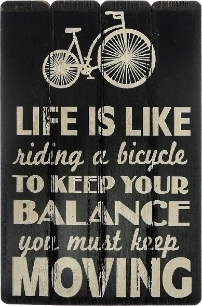 Spruchtafel Life is like riding a Bicycle MDF Schwarz&Weiß Bild 1