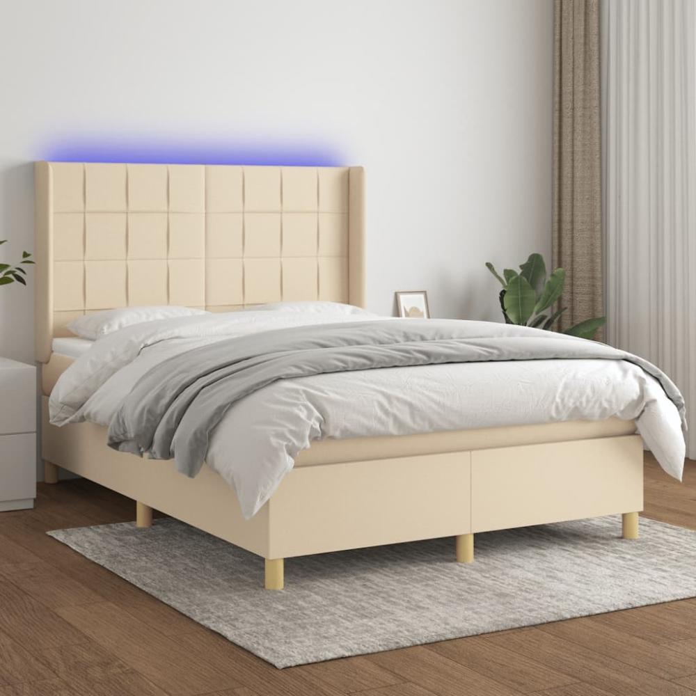 vidaXL Boxspringbett mit Matratze & LED Creme 140x190 cm Stoff 3138874 Bild 1