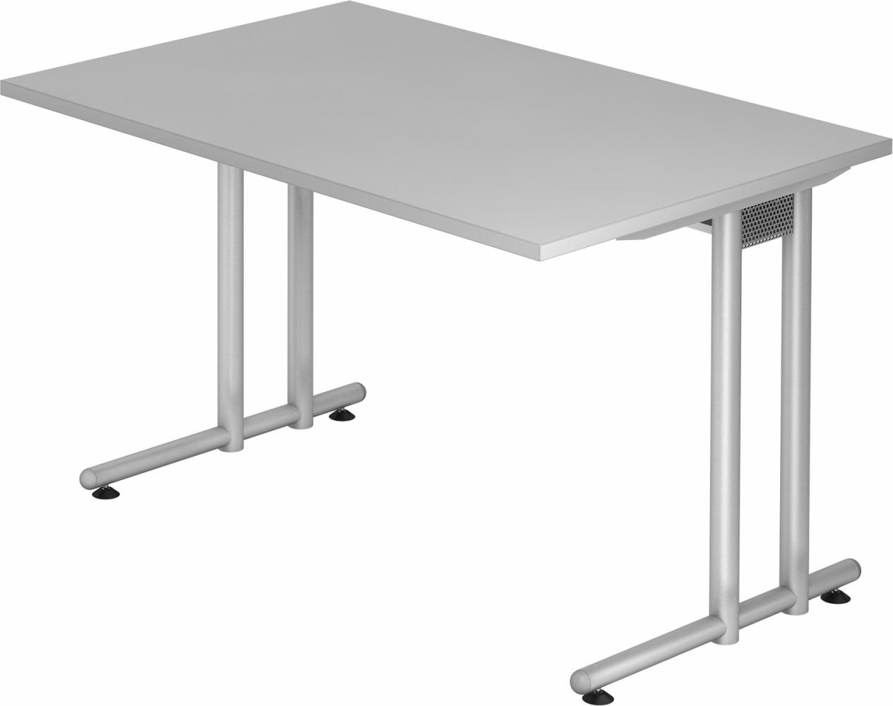 bümö Schreibtisch klein N-Serie 120x80 cm, Tischplatte aus Holz in grau, Gestell aus Metall in Silber - PC Tisch, kleiner Computertisch für's Büro, Office Bürotisch, NS-12-5-S Bild 1