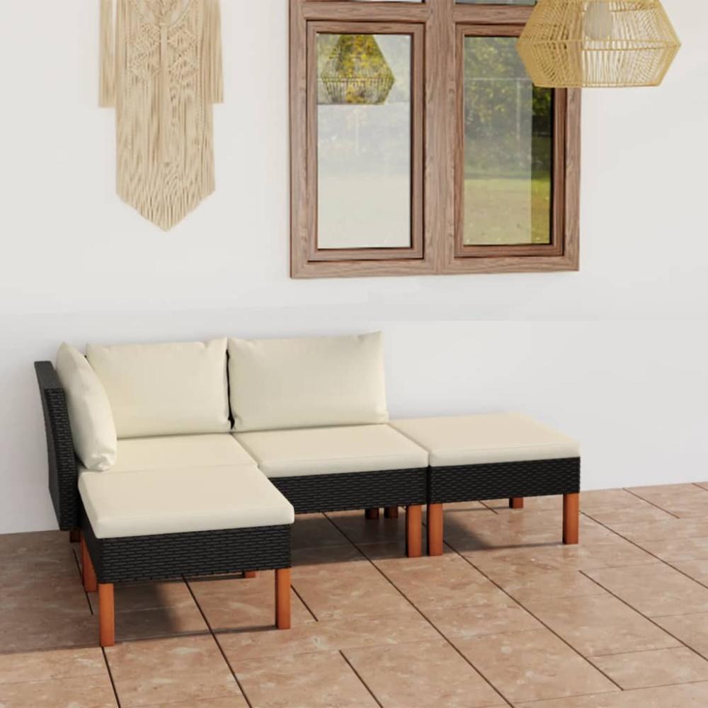 vidaXL 4-tlg. Garten-Lounge-Set mit Kissen Poly Rattan Schwarz 3059731 Bild 1