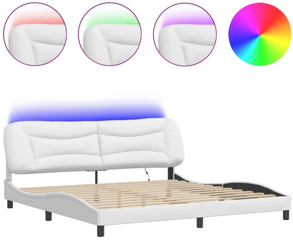 vidaXL Bettgestell mit LED ohne Matratze "Hvar" Weiß 200x200 cm Kunstleder 3213956 Bild 1