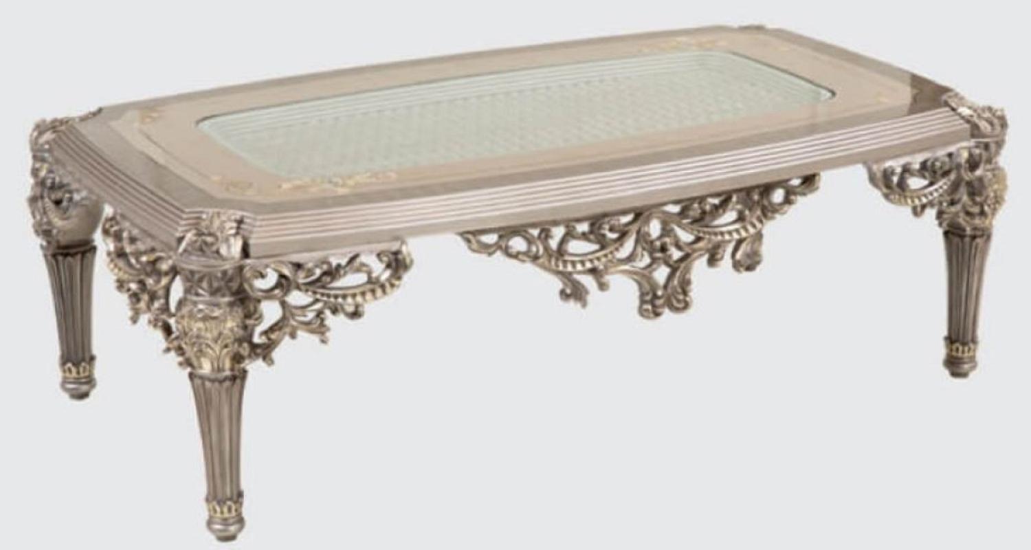 Casa Padrino Luxus Barock Couchtisch Silber / Gold 135 x 80 x H. 45 cm - Handgefertigter Massivholz Wohnzimmertisch im Barockstil - Barock Möbel Bild 1