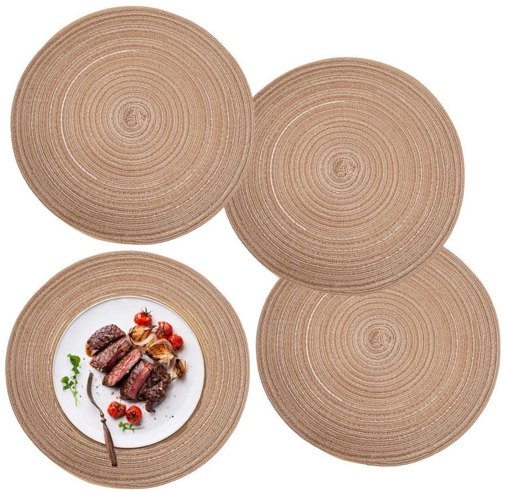 Coonoor Platzset 4er Set runde Platzdeckchen, waschbar, hitzebeständig, geflochten, (4-St), im Boho-Stil, ideal für Esstisch, Küche, Hochzeit, Party und Hotel Bild 1