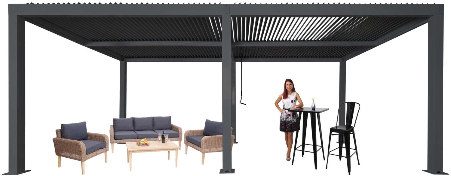 Pergola HWC-L46, Gartenpavillon Lamellen-Pavillon, 11cm-Aluminium-Gestell, Regenrinne sturmfest, 3x6m ~ anthrazit Bild 1