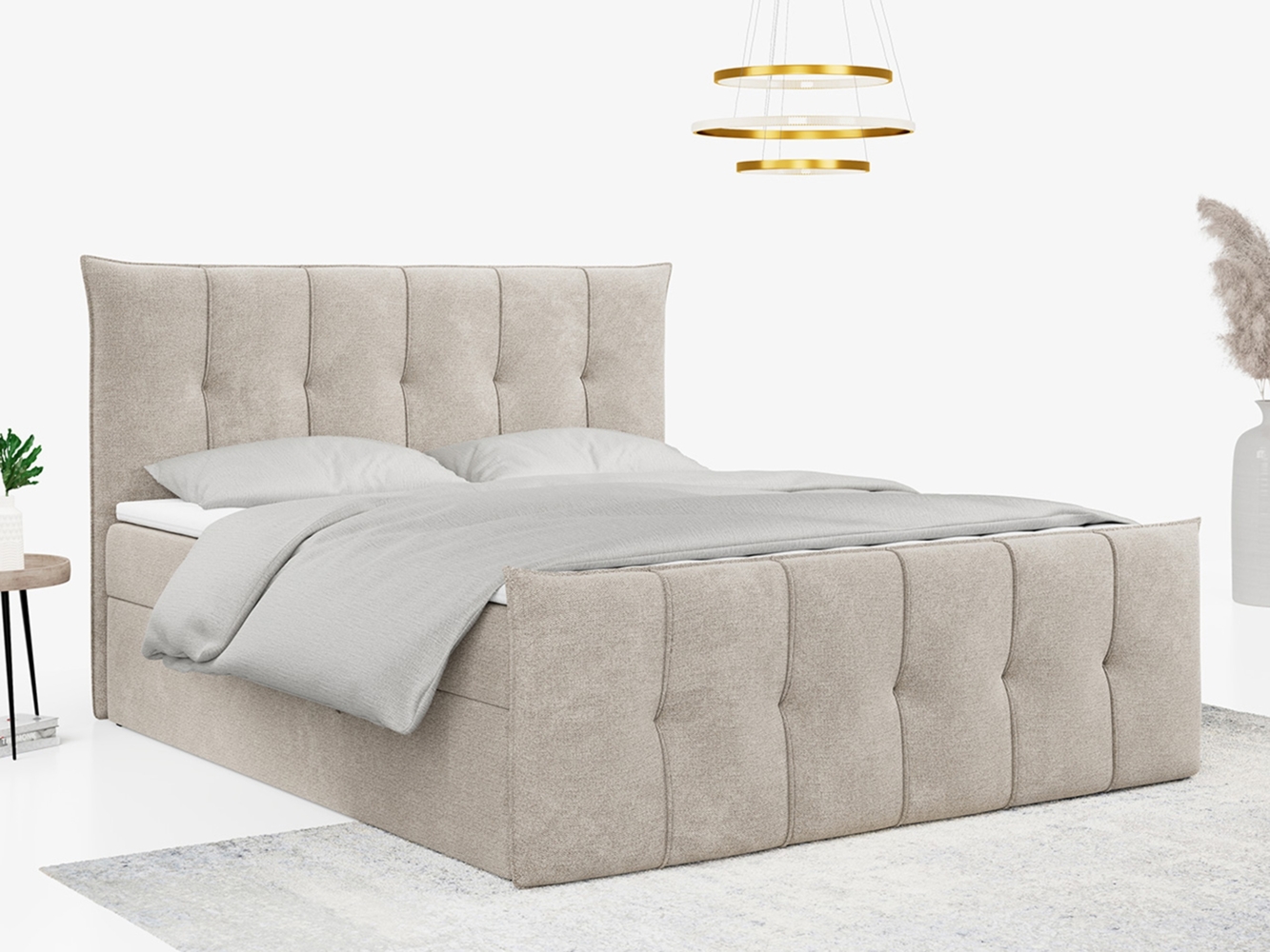 Boxspringbett, mit Fußteil, 2 Bettkästen - PREMIUM-11 - 120x200cm - Beige Stoff - H3 Bild 1