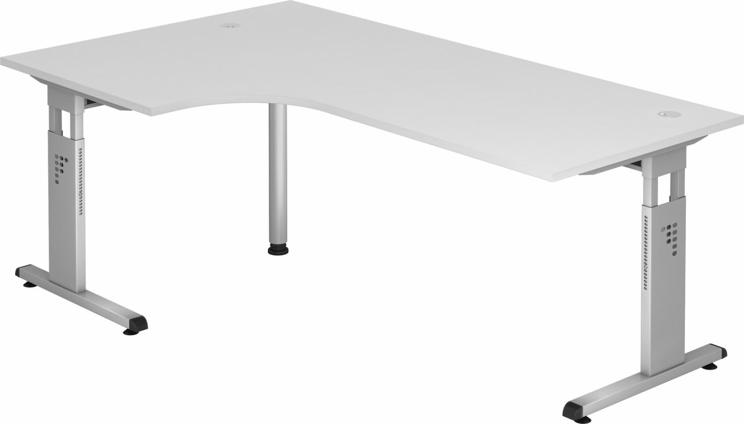 bümö höhenverstellbarer Eckschreibtisch O-Serie 200x120 cm in weiß, Gestell in Silber - Schreibtisch L Form, großer Tisch für's Büro, Computertisch höhenverstellbar, OS-82-W-S Bild 1