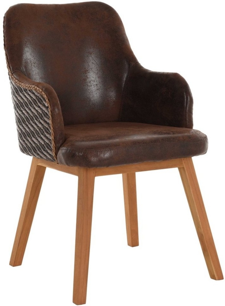 Krines Home Esszimmerstuhl Polstersessel Wave Sessel Loomsessel Esszimmersessel mit Armlehnen, Gepolsterter Sessel aus Loom, mit Holzbeine Bild 1
