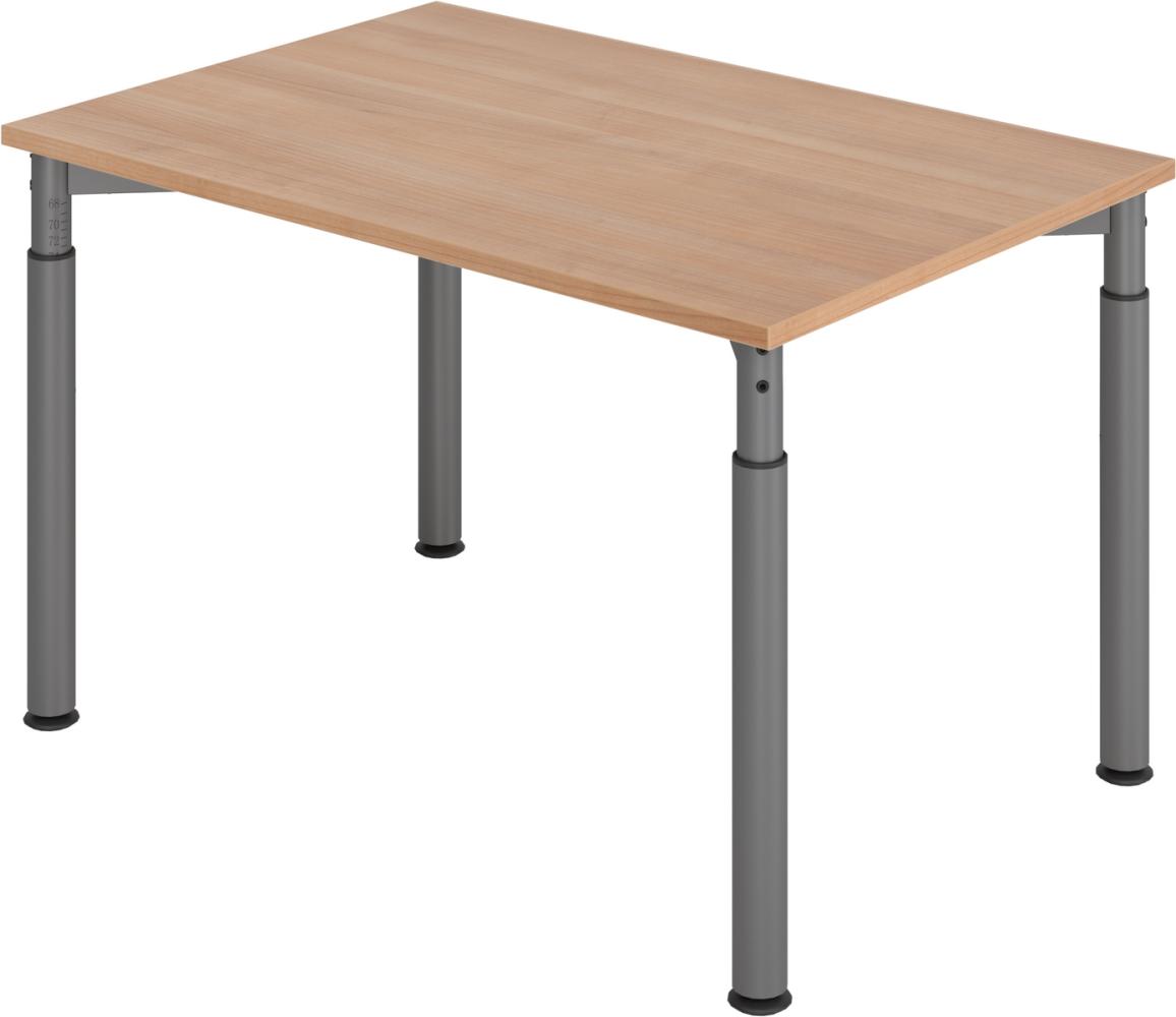 bümö höhenverstellbarer Schreibtisch 120x80 cm in Nussbaum, Gestell graphit - PC Tisch höhenverstellbar & klein, höhenverstellbarer Tisch Büro, kleiner Computertisch verstellbar, Y-Serie, YS-12-N-G Bild 1