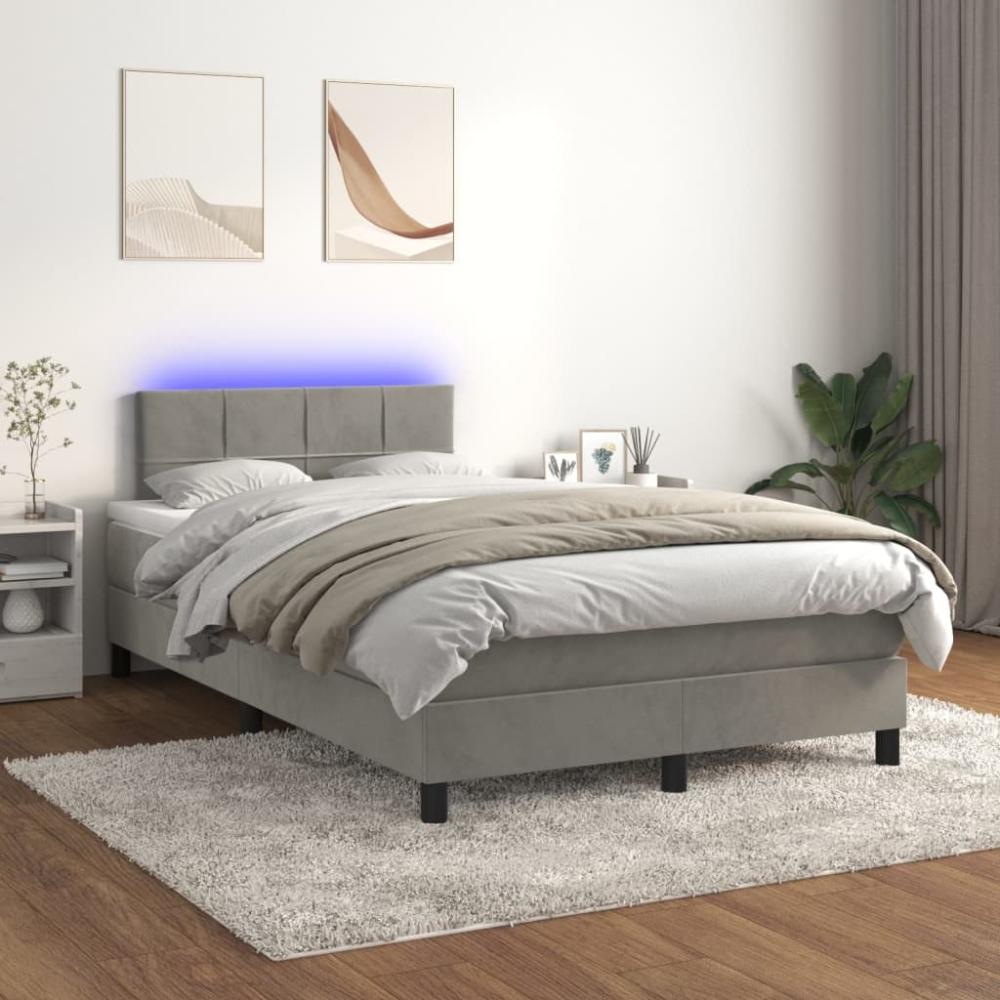 vidaXL Boxspringbett mit Matratze & LED Hellgrau 120x200 cm Samt, Härtegrad: H2 [3134393] Bild 1