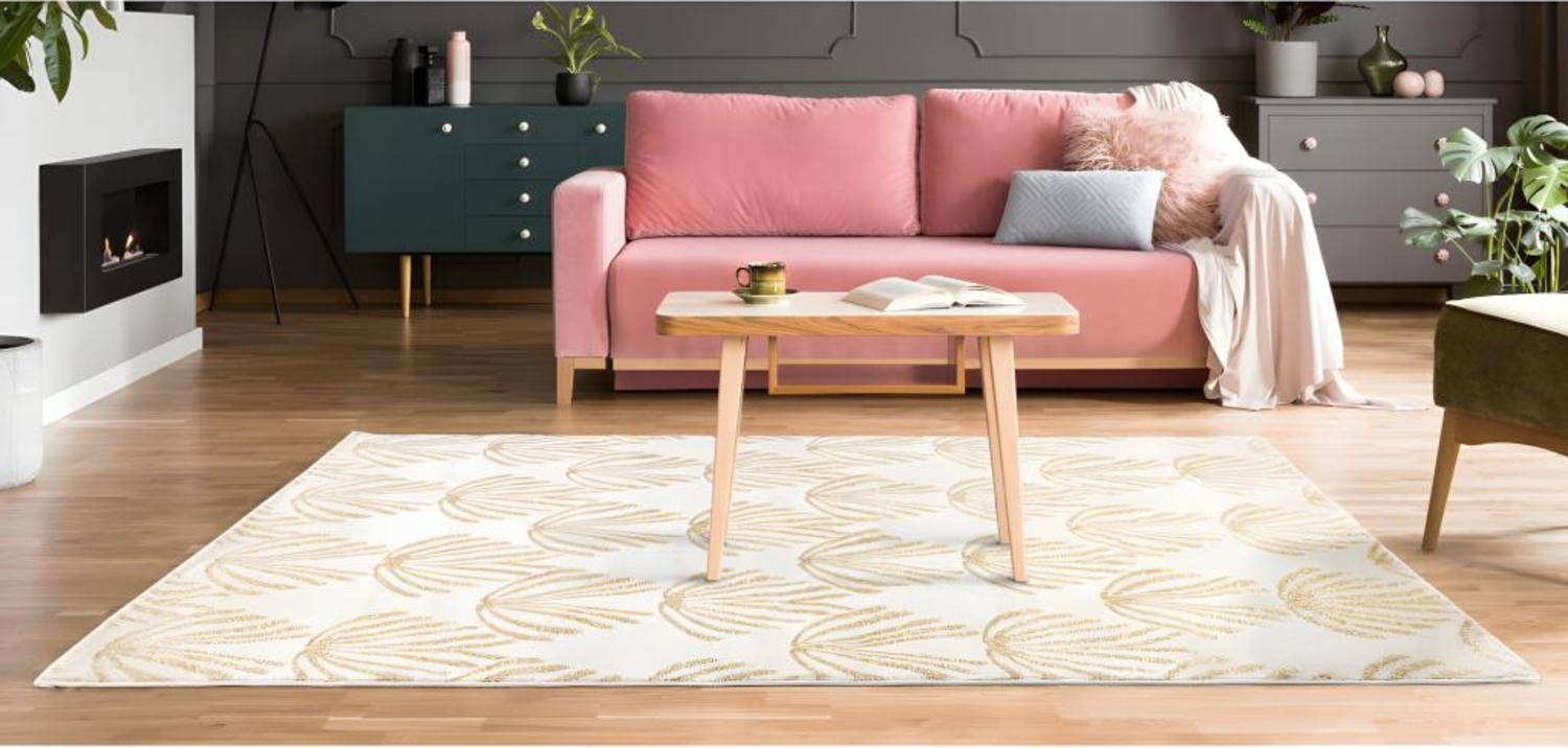 Vente-unique - Teppich Art Déco - 160 x 230 cm - Polypropylen - Beige & Goldfarben - LYSA Bild 1