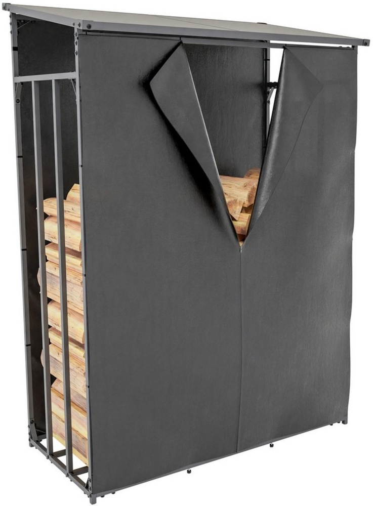 TPFLiving Kaminholzregal Sorin, BxTxH:130x70x185 cm, (Abschrägtes Dach aus Polycarbonat für optimalen Regenschutz, Inklusive wasserabweisender Abdeckplane mit Laschen), Erhältlich in fünf praktischen Größen für außen Bild 1