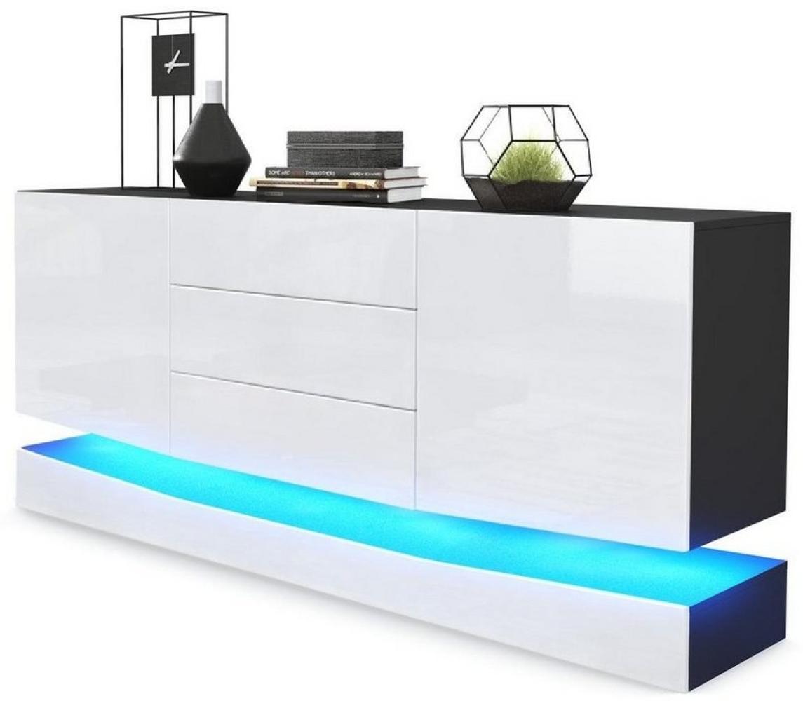 Vladon Sideboard City, Schwarz matt/Weiß Hochglanz inkl. LED - Moderne Kommode für Ihr Wohnbereich (178 x 72 x 38 cm) Bild 1