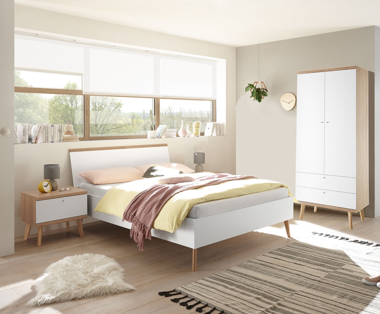 Schlafzimmer Set komplett 3-teilig Merle 140x200cm eiche riviera weiß matt Bild 1