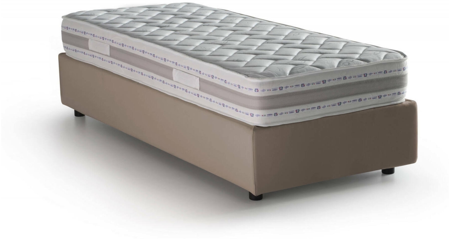 Dmora Einzelbett Abbi, Bettkasten mit Stoffbezug, 100 % Made in Italy, seitliche Öffnung, inklusive Matratze 80x190 cm, Taupe Bild 1