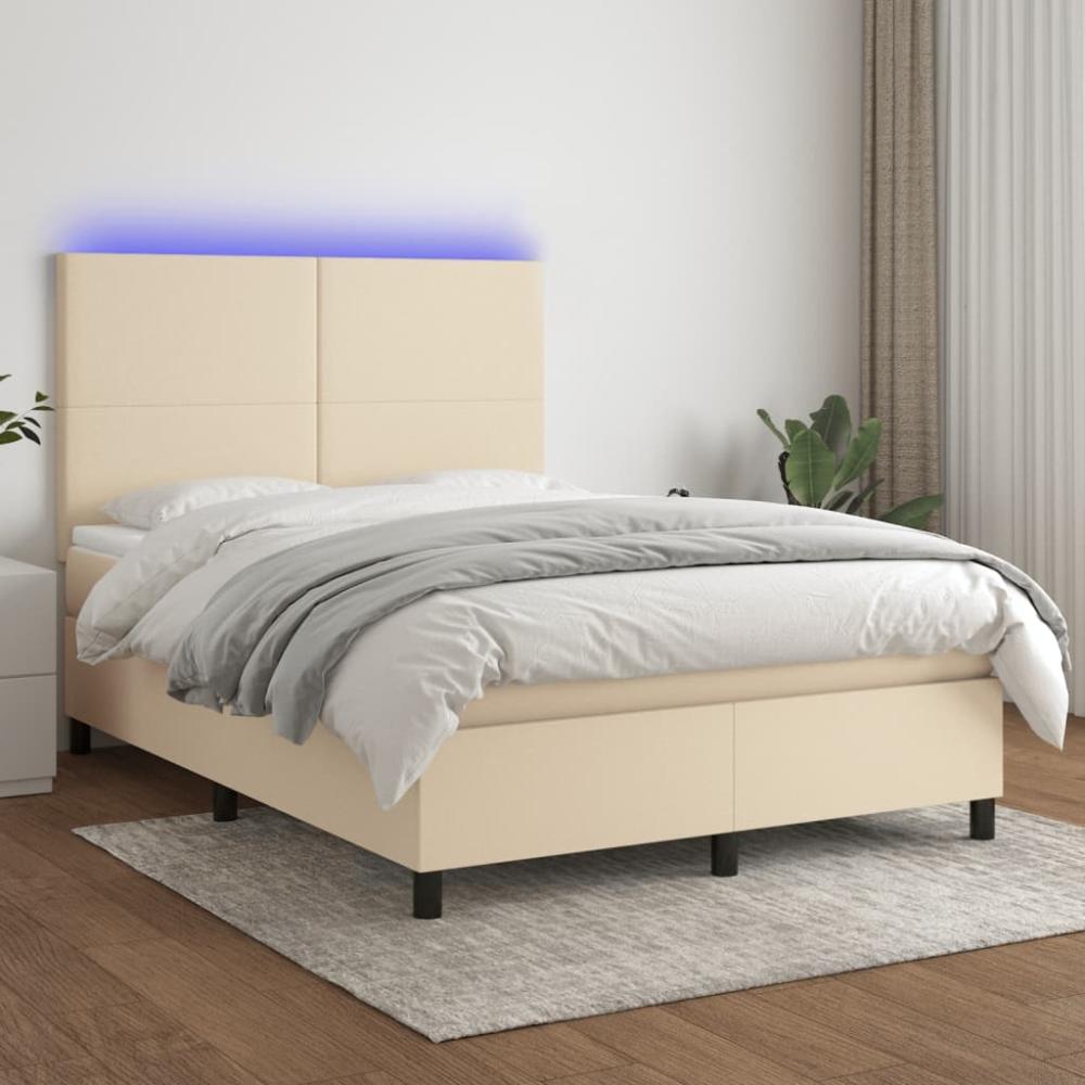 vidaXL Boxspringbett mit Matratze & LED Creme 140x190 cm Stoff, Härtegrad: H2 [3134714] Bild 1