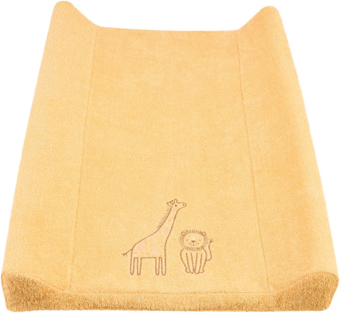 Sterntaler Wickelauflagenbezug Giraffe & Löwe schmal 70x50 cm – weiche Baumwolle mit niedlicher Stickerei – saugfähig und perfekt für den Wickeltisch - Baby Zubehör für Keilwickelauflage, ocker Bild 1