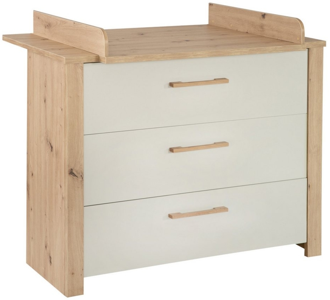 roba® Wickelkommode Vito Boggie aus Holz - 3 Schubladen mit Soft-Close, Griffe aus Eiche - Wickelansatz abnehmbar- Lichtgrau / Artisan Eiche Bild 1