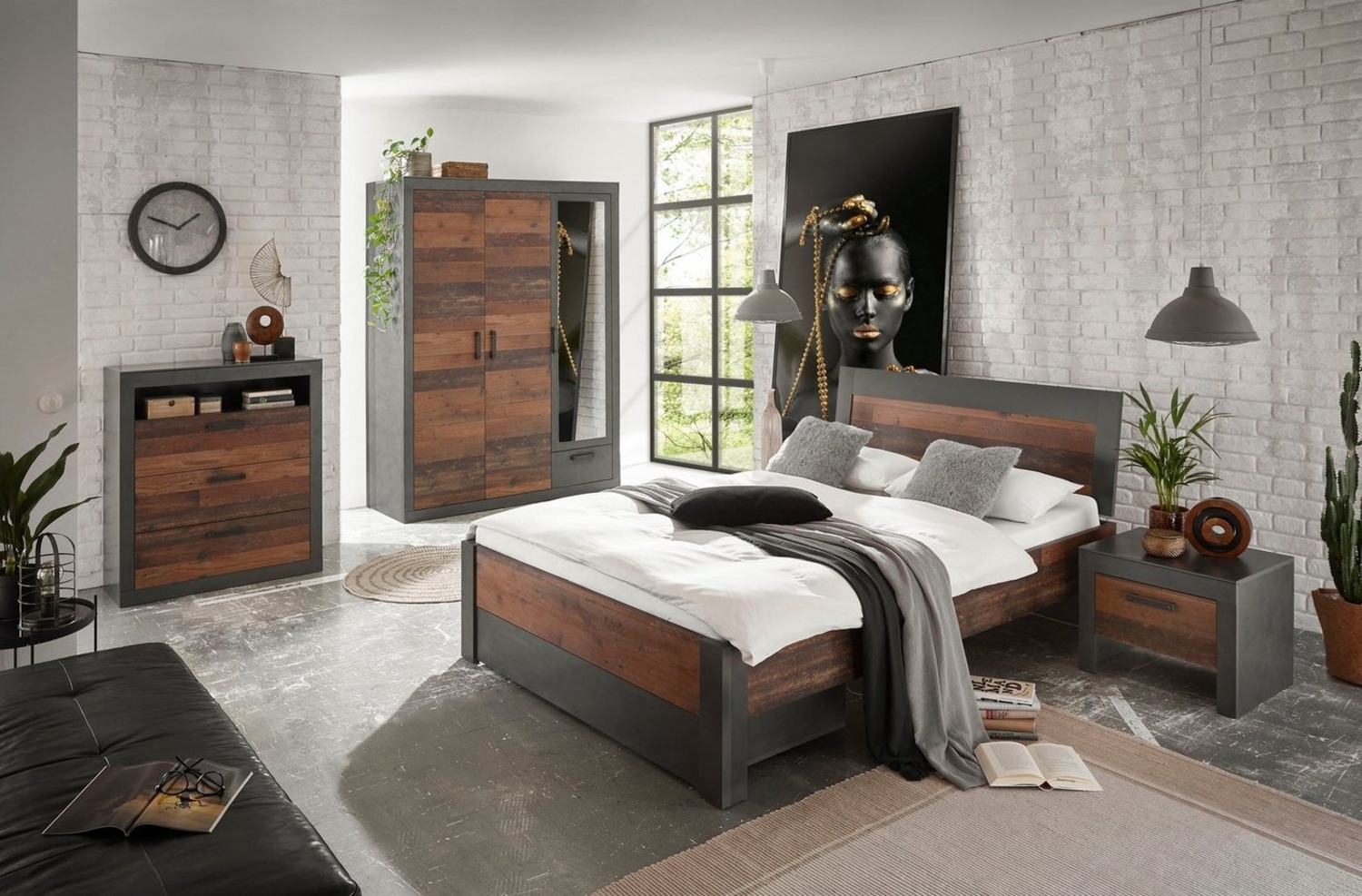 Home affaire Schlafzimmer-Set BROOKLYN, (Set, 5-tlg), Bett mit Holzkopfteil und Schublade Bild 1