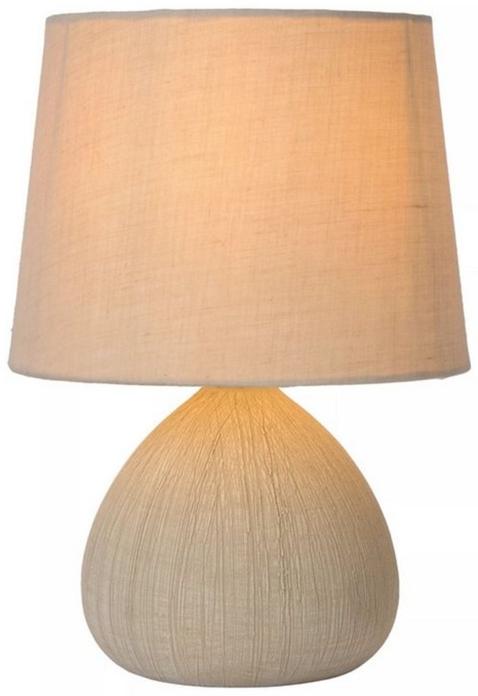 Licht-Erlebnisse Nachttischlampe OPIRE, ohne Leuchtmittel, Keramik Stoff E14 Ø 18 cm rund 26 cm Beige Modern Keramikleuchte Bild 1