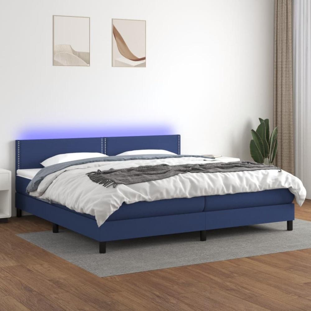 Boxspringbett mit Matratze & LED Stoff Blau 200 x 200 cm, Härtegrad: H2 [3133107] Bild 1