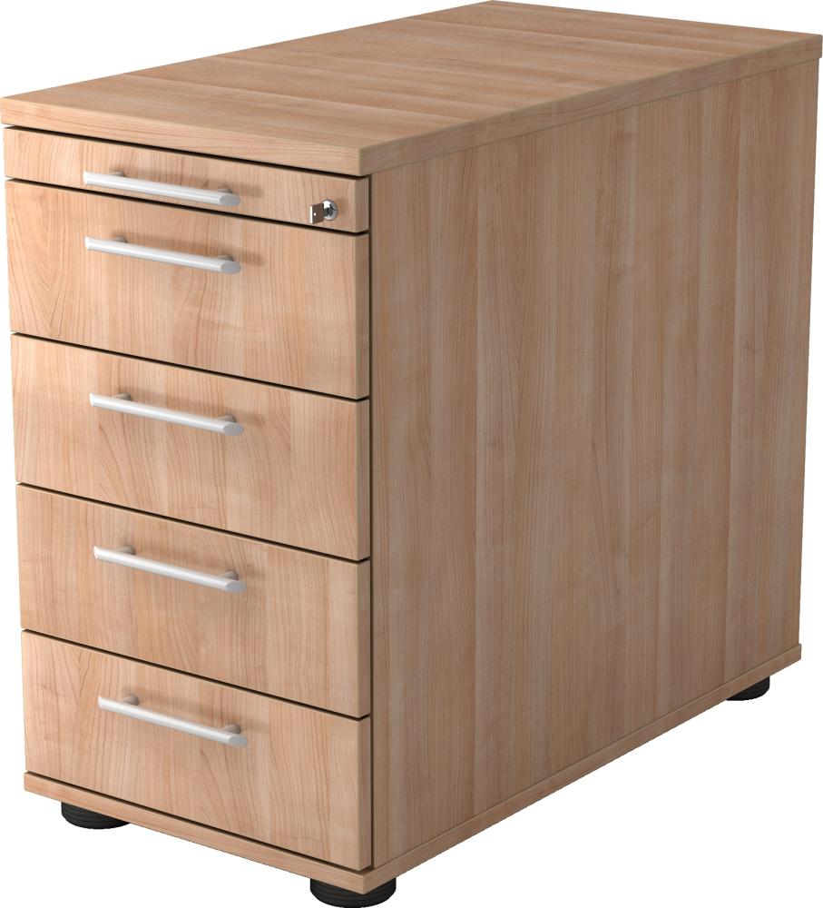 bümö Schreibtisch Schrank abschließbar, Schubladenschrank Holz in Nussbaum, Container mit Schubladen - Schubladen Schrank Büro, Schreibtisch Container od. Schreibtisch Kommode mit Relinggriffe, SC50-N-N-RE Bild 1