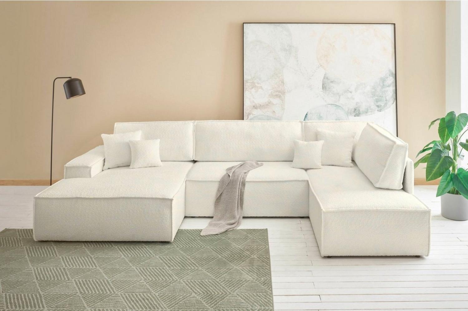 andas Wohnlandschaft FINNLEY U-Form XXL 329 cm, Schlafsofa, Schlaffunktion m. Bettkasten, (194/139 cm), Bouclé, Struktur und Cord Bild 1