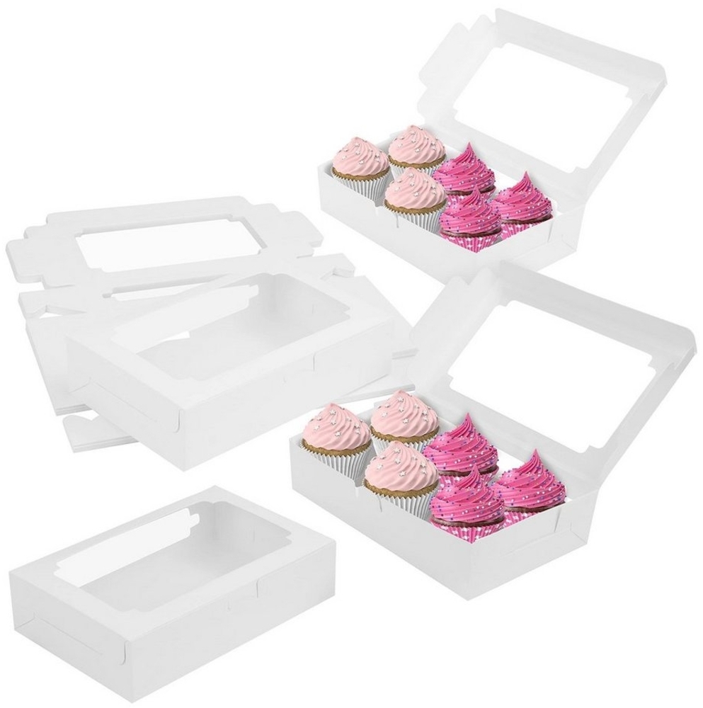 Belle Vous Geschenkbox Kraft-Einwegbox für Desserts - 20er Pack - Weiße Cupcake-Verpackung, Weiße Cupcake-Box - 20er Pack - Kraft-Einwegbox für Desserts Bild 1