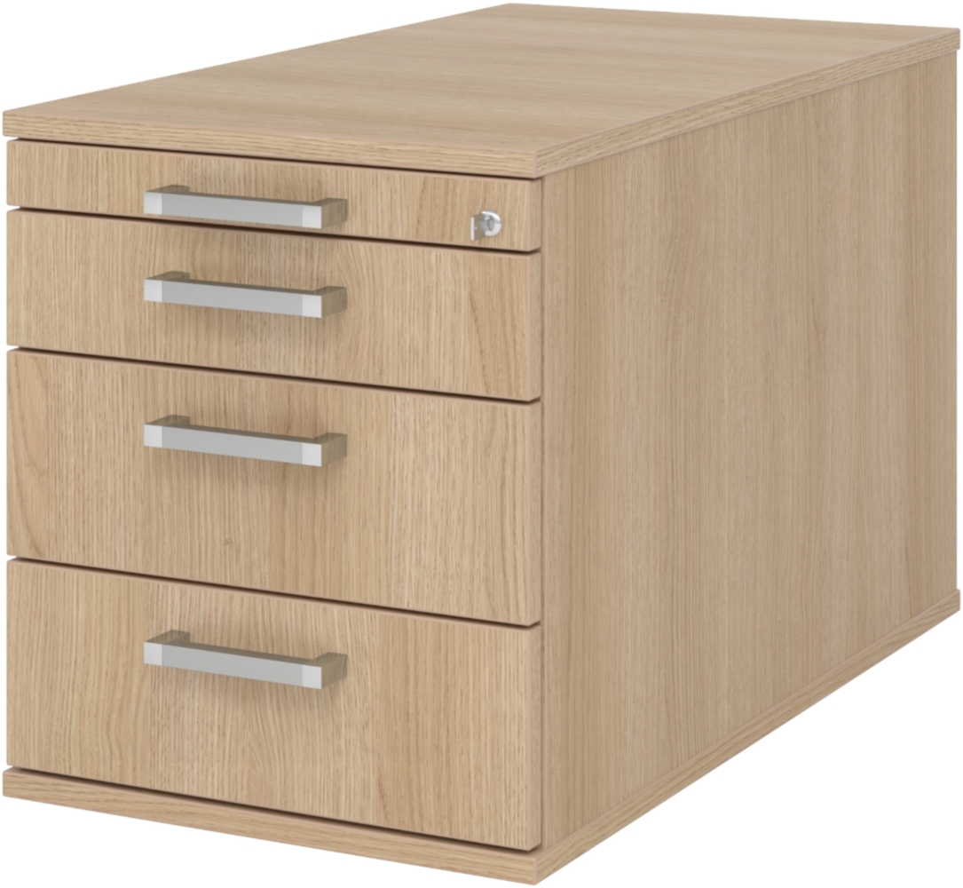 bümö Rollcontainer mit Schubladen, Container abschließbar aus Holz in Eiche - Rollwagen für's Büro als Schreibtisch Unterschrank, Bürocontainer od. Schreibtischcontainer mit Chromgriffe, TC30-E-E-CE Bild 1