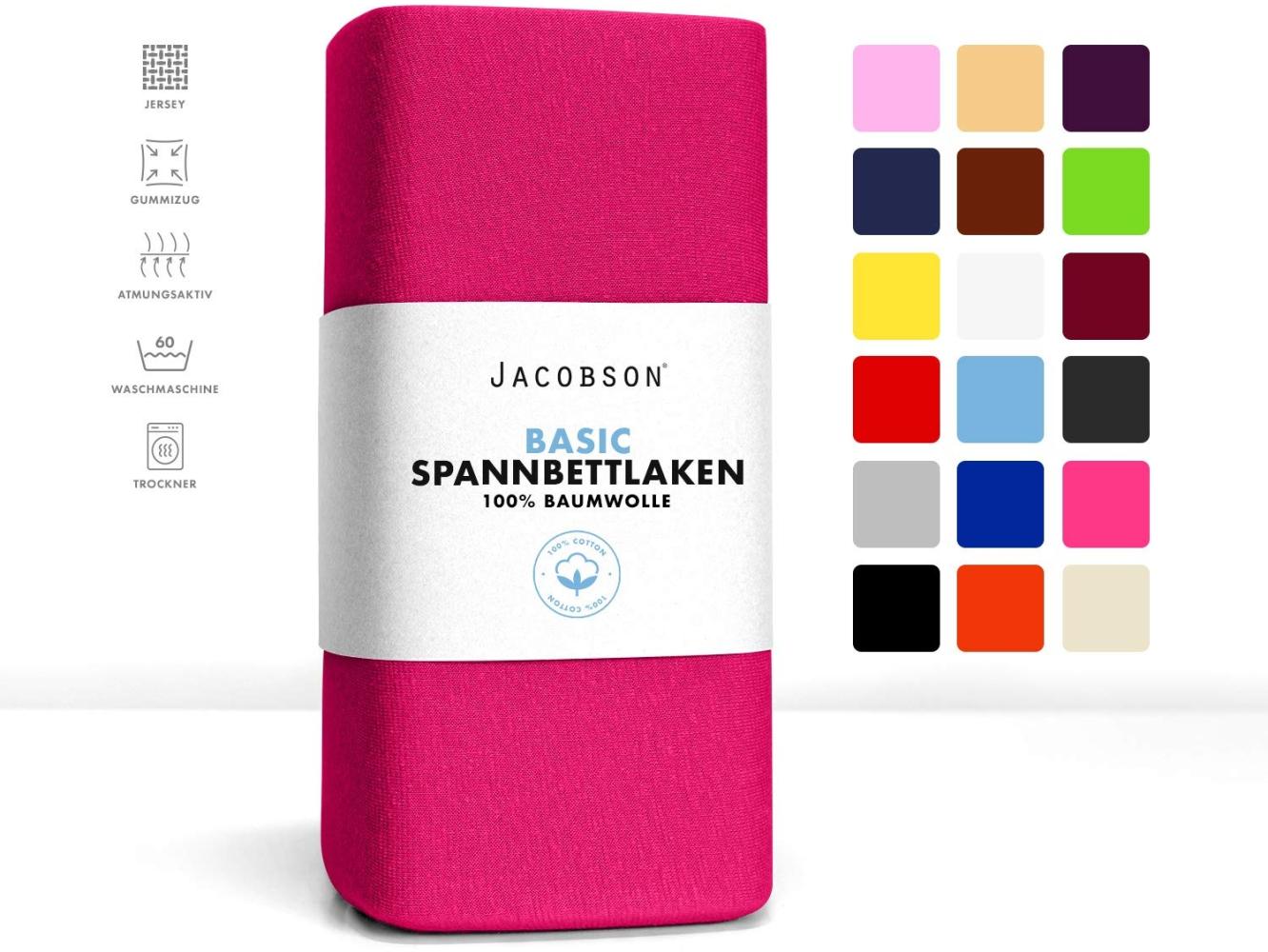 Jacobson Jersey Spannbettlaken Spannbetttuch Baumwolle Bettlaken (120x200-130x200 cm, Pink) Bild 1