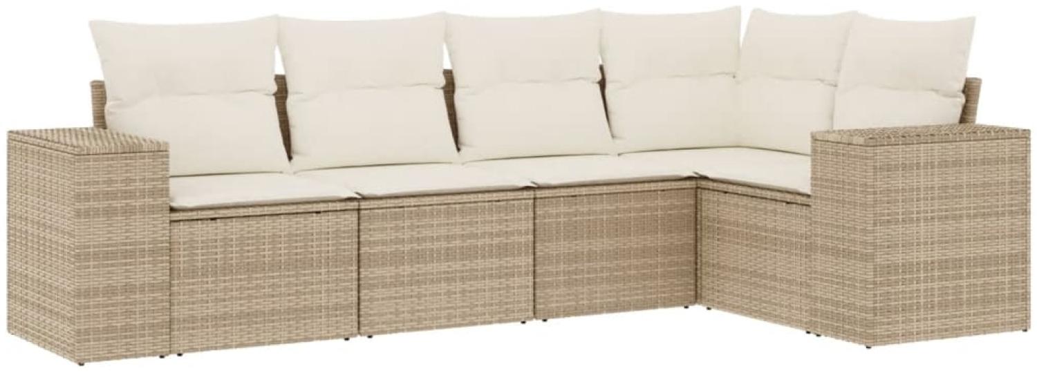 vidaXL 5-tlg. Garten-Sofagarnitur mit Kissen Beige Poly Rattan 3222527 Bild 1