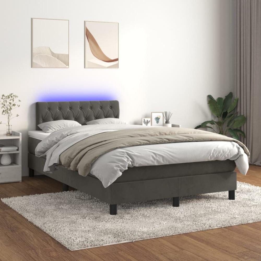 vidaXL Polsterbett mit Matratze & LED Dunkelgrau 120x200 cm Samt [3134574] Bild 1